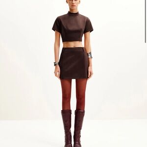 JW PEI | Grace Faux Suede Crop Top and Mini Skirt Set - Chocolate Brown